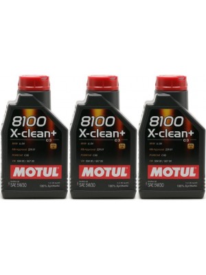 Motul 8100 X-clean + 5W-30 Motoröl 3x 1l = 3 Liter