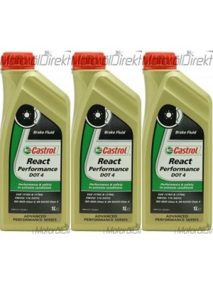 Castrol React Performance DOT 4 Bremsflüssigkeit 3x 1l = 3 Liter