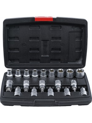 BGS 95100 Bit-Einsatz-/Steckschlüssel-Satz | Antrieb Innensechskant 12,5 mm (1/2"") | T-Profil (für Torx) / E-Profil | 19-tlg.