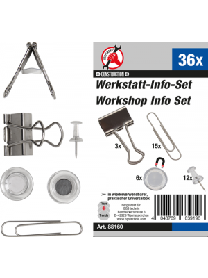 BGS 88160 Werkstatt-Info-Satz mit Büroklammern, Magneten, Nadeln | 36-tlg.