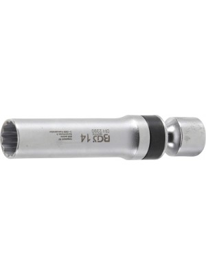 BGS 2390 Zündkerzen-Gelenkeinsatz Zwölfkant mit Haltefeder | Antrieb Innenvierkant 10 mm (3/8"") | SW 14 mm