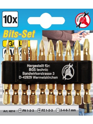 BGS 4814 Bit-Satz | ""Gold"" | Antrieb Außensechskant 6,3 mm (1/4"") | 10-tlg.