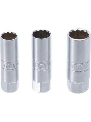 BGS 6858 Zündkerzen-Einsatz-Satz Zwölfkant | Antrieb Innenvierkant 10 mm (3/8"") | SW 14 - 16 - 18 mm | 3-tlg.