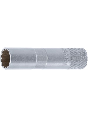 BGS 2448 Zündkerzen-Einsatz mit Haltegummi, Zwölfkant, lang | Antrieb Innenvierkant 10 mm (3/8"") | SW 16 mm
