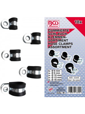 BGS 14145 Gummierte Schlauchklemmen-Sortiment | Ø 6 - 16 mm | 18-tlg.