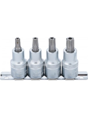 BGS 8885 Bit-Einsatz-Satz | Antrieb Innenvierkant 12,5 mm (1/2"") | T-Profil (für Torx) mit Bohrung T40 - T55 | 4-tlg.