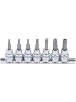 BGS 9341 Bit-Einsatz-Satz | Antrieb Innenvierkant 10 mm (3/8"") | T-Profil (für Torx) mit Bohrung T15 - T50 | 7-tlg.