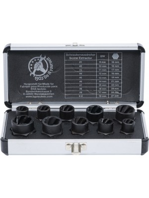 BGS 20210 Spiral-Profil-Steckschlüssel-Satz / Schraubenausdreher | Antrieb Innensechskant 10 mm (3/8"") / Außensechskant | SW 9 - 19 mm | 10-tlg.