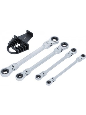 BGS 71028 Doppel-Ratschen-Ringschlüssel-Satz | abwinkelbar | mit E-Profil Ringköpfen | SW E6 - E24 | 4-tlg.