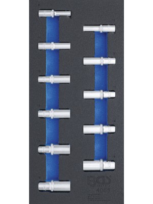 BGS 4058 Werkstattwageneinlage 1/3: Steckschlüssel-Einsätze Sechskant | 10 mm (3/8"") | 8 - 19 mm | tief | 11-tlg.