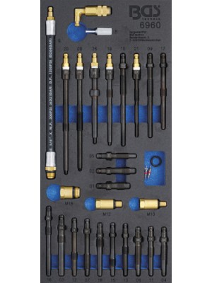 BGS 6960 Werkstattwageneinlage 1/3: Adapter-Satz für Kompressions- und Druckverlusttester | 30-tlg.