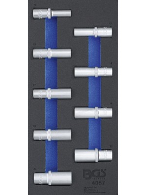 BGS 4057 Werkstattwageneinlage 1/3: Steckschlüssel-Einsätze Sechskant | 12,5 mm (1/2"") | 10-24 mm | tief | 9-tlg.