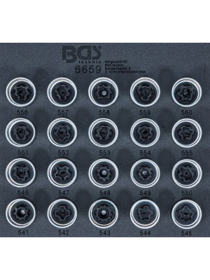 BGS 6659 Werkstattwageneinlage 1/6: Felgenschloss-Werkzeug-Satz für VAG | 20-tlg.