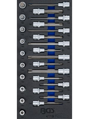 BGS 4119 Werkstattwageneinlage 1/3: Bit-Einsatz-Satz | Antrieb Innenvierkant 12,5 mm (1/2"") | T-Profil (für Torx) | 26-tlg.