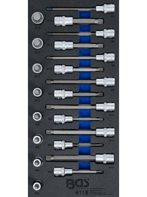 BGS 4118 Werkstattwageneinlage 1/3: Bit-Einsatz-Satz | Antrieb Innenvierkant 12,5 mm (1/2"") | Innenvielzahn (für XZN) | 22-tlg.