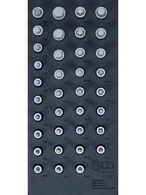 BGS 4120 Werkstattwageneinlage 1/3: Bit-Einsatz-Satz | Antrieb Innenvierkant 12,5 mm (1/2"") | Innensechskant, T-Profil (für Torx), Innenvielzahn (für XZN), Keil-Profil (für RIBE) | 36-tlg.