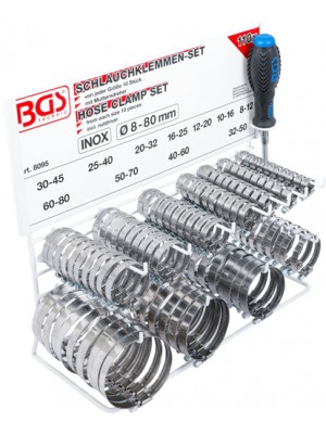 BGS 8095 Schlauchklemmen-Sortiment | rostfrei | auf Tafel | 111-tlg.