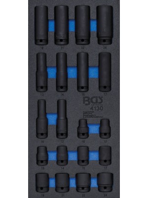 BGS 4130 Werkstattwageneinlage 1/3: Kraft-Steckschlüssel-Einsätze Sechskant | 12,5 mm (1/2"") | 10 - 24 mm | 20-tlg.