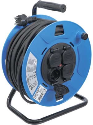 BGS 3378 Kabeltrommel | 50 m | 3 x 1,5 mm² | 4 Steckdosen mit Verschlusskappe | IP 44 | 3500 W