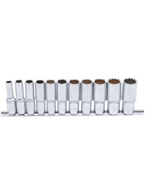 BGS 5252 Steckschlüssel-Einsatz-Satz Zwölfkant, tief | Antrieb Innenvierkant 10 mm (3/8"") | SW 8 - 19 mm | 11-tlg.