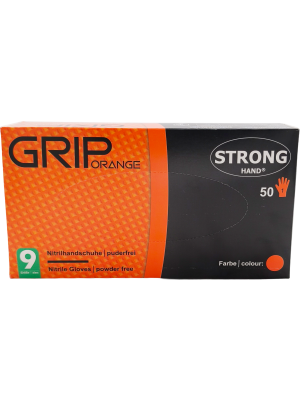 Stronghand Nitril Handschuhe GRIP orange, puderfrei, Größe L - 9, 50 Stück Packung