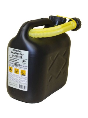 Benzinkanister 5 Liter - UN-geprüft 670 gramm schwarz/Gelb mit Ausgießer