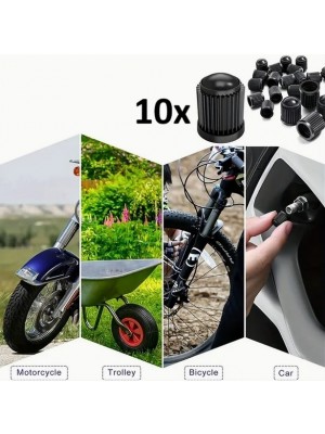 10 Stk. Set Reifenventil-Kappe Standard schwarz für PKW, SUV, Motorrad, Fahrrad