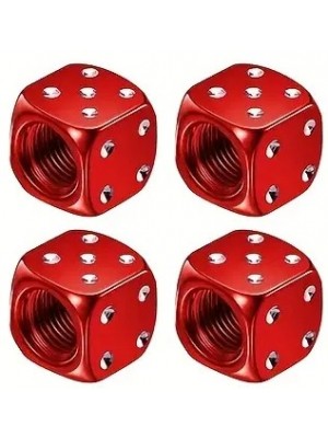 4 Stk. Set Würfel Reifenventil-Kappe Aluminium für PKW, SUV, Motorrad, Fahrrad Alu in Farbe ROT