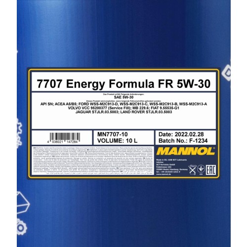 Mannol 7707 Energy Formula FR 5W-30 Motoröl 10l Kanister