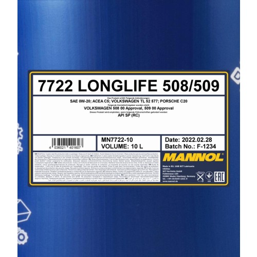 Mannol 7722 Longlife 508/509 0W-20 Motoröl 10l Kanister