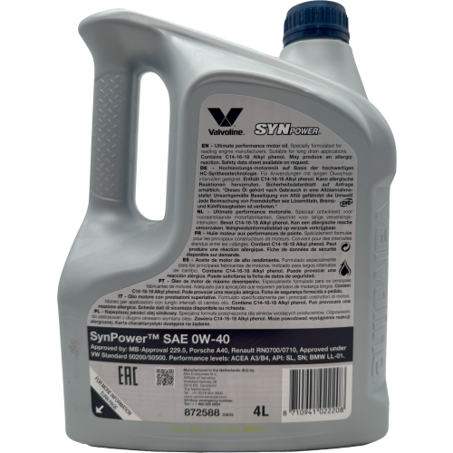 Valvoline SYNPOWER 0W-40 4 Liter Kanister