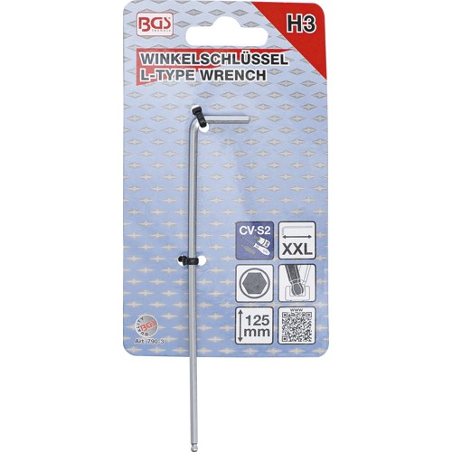 BGS Winkelschlüssel | extra lang | Innensechskant / Innensechskant mit Kugelkopf 3 mm