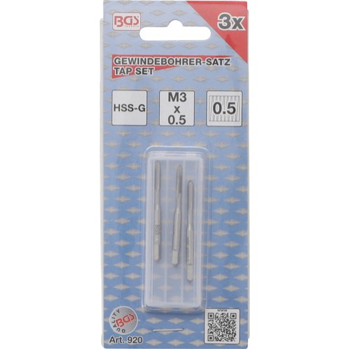BGS Gewindebohrer-Satz | Vor-, Mittel- und Fertigschneider | HSS-G | M3 x 0,5 mm | 3-tlg.