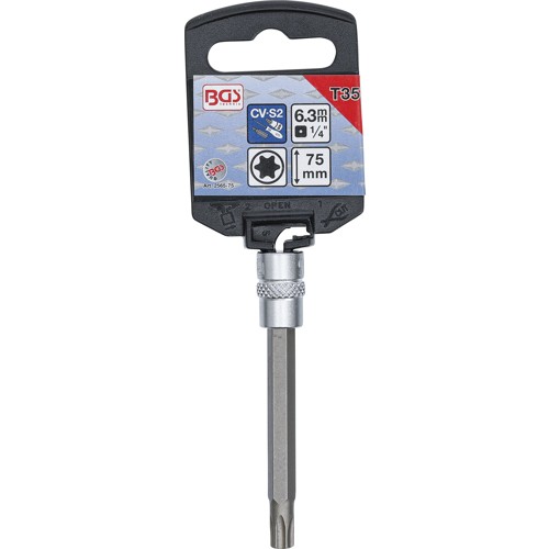 BGS Bit-Einsatz | Länge 75 mm | Antrieb Innenvierkant 6,3 mm (1/4"") | T-Profil (für Torx) T35