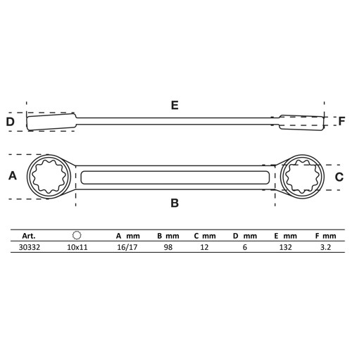 BGS Doppel-Ringschlüssel | extra flach | SW 10 x 11 mm