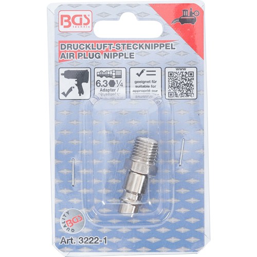 BGS Druckluft-Stecknippel | 6,3 mm (1/4"") Außengewinde