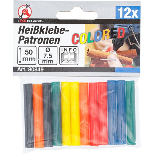 BGS Heißklebe-Patronen | bunt | Ø 7,5 mm, 50 mm | 12-tlg.