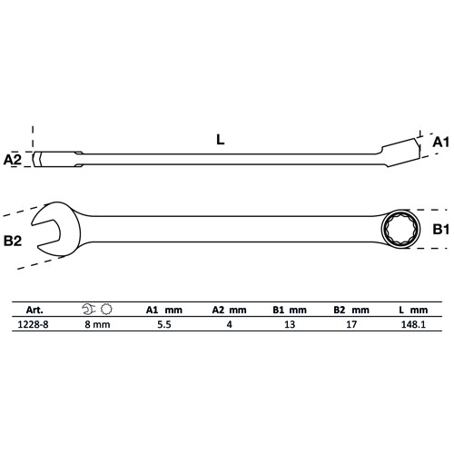 BGS Maul-Ringschlüssel | extra lang | SW 8 mm