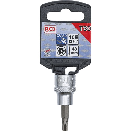 BGS Bit-Einsatz | Antrieb Innenvierkant 10 mm (3/8"") | T-Profil (für Torx) mit Bohrung T30