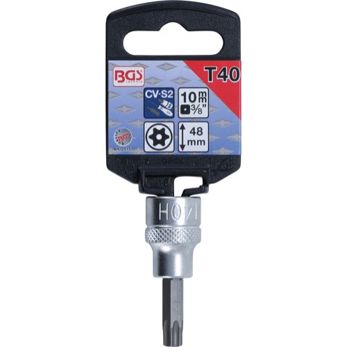 BGS Bit-Einsatz | Antrieb Innenvierkant 10 mm (3/8"") | T-Profil (für Torx) mit Bohrung T40
