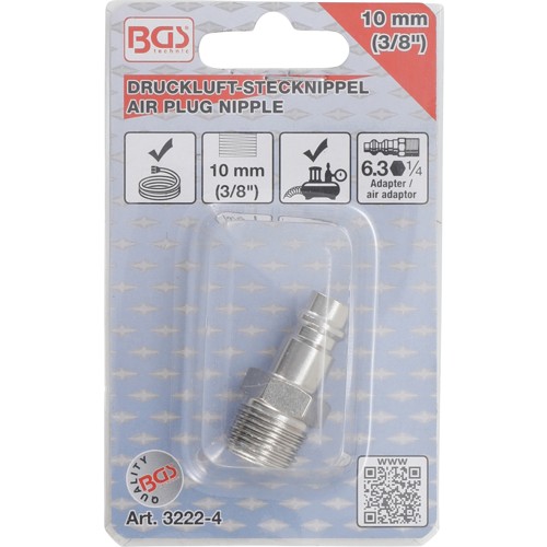 BGS Druckluft-Stecknippel | 6,3 mm (1/4"") Außengewinde