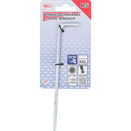 BGS Winkelschlüssel | extra lang | Innensechskant / Innensechskant mit Kugelkopf 5 mm