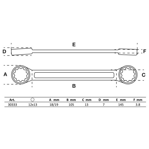 BGS Doppel-Ringschlüssel | extra flach | SW 12 x 13 mm