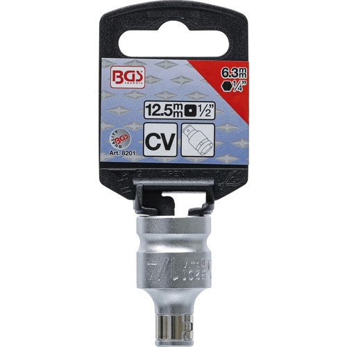 BGS Bit-Adapter mit Haltekugel | Innenvierkant 12,5 mm (1/2"") | Innensechskant 6,3 mm (1/4"")