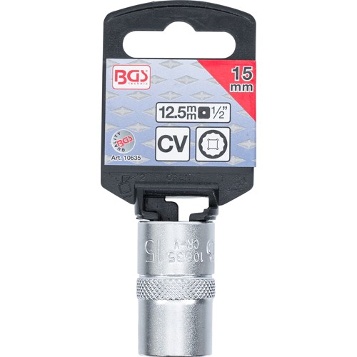 BGS Steckschlüssel-Einsatz Zwölfkant | Antrieb Innenvierkant 12,5 mm (1/2"") | SW 15 mm