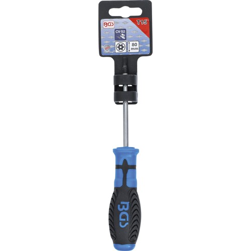 BGS Schraubendreher | T-Profil (für Torx) mit Bohrung T15 | Klingenlänge 80 mm