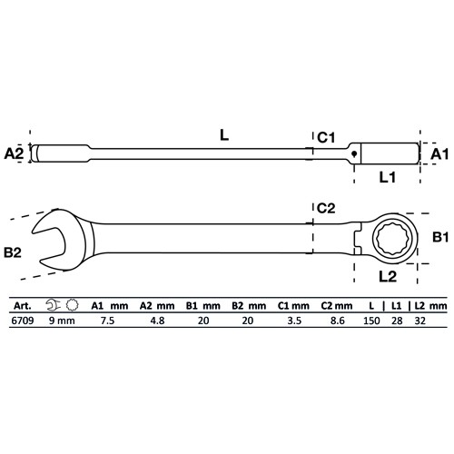BGS Ratschenring-Maulschlüssel | abwinkelbar | SW 9 mm