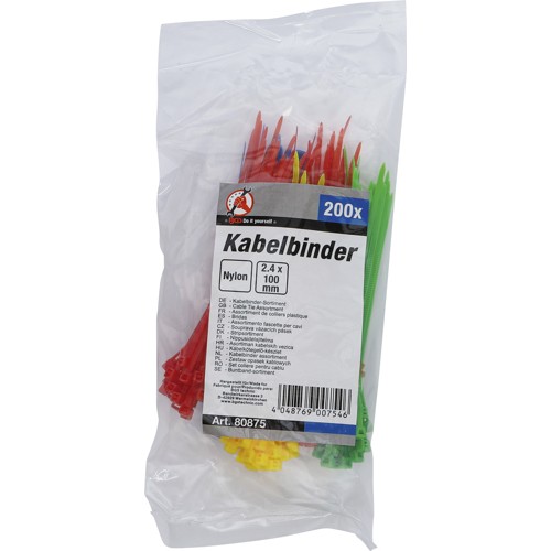 BGS Kabelbinder-Sortiment | farbig | 2,4 x 100 mm | 200-tlg.
