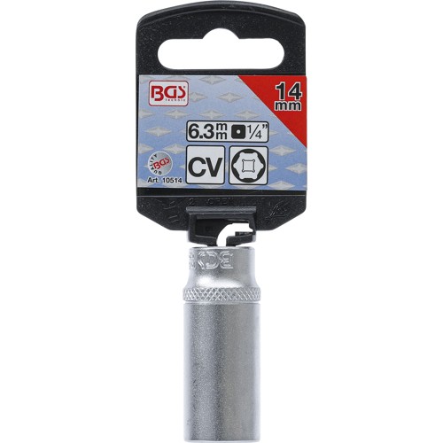 BGS Steckschlüssel-Einsatz Sechskant, tief | Antrieb Innenvierkant 6,3 mm (1/4"") | SW 14 mm