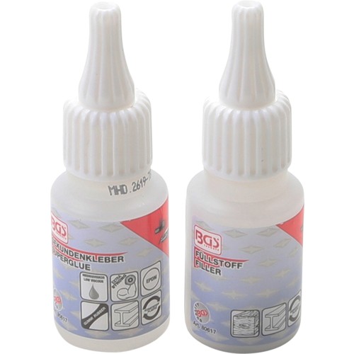 BGS Klebstoff-Reparaturset | 2-K Schweißnaht | Industrieklebestoff 20 g / Granulat 20 g